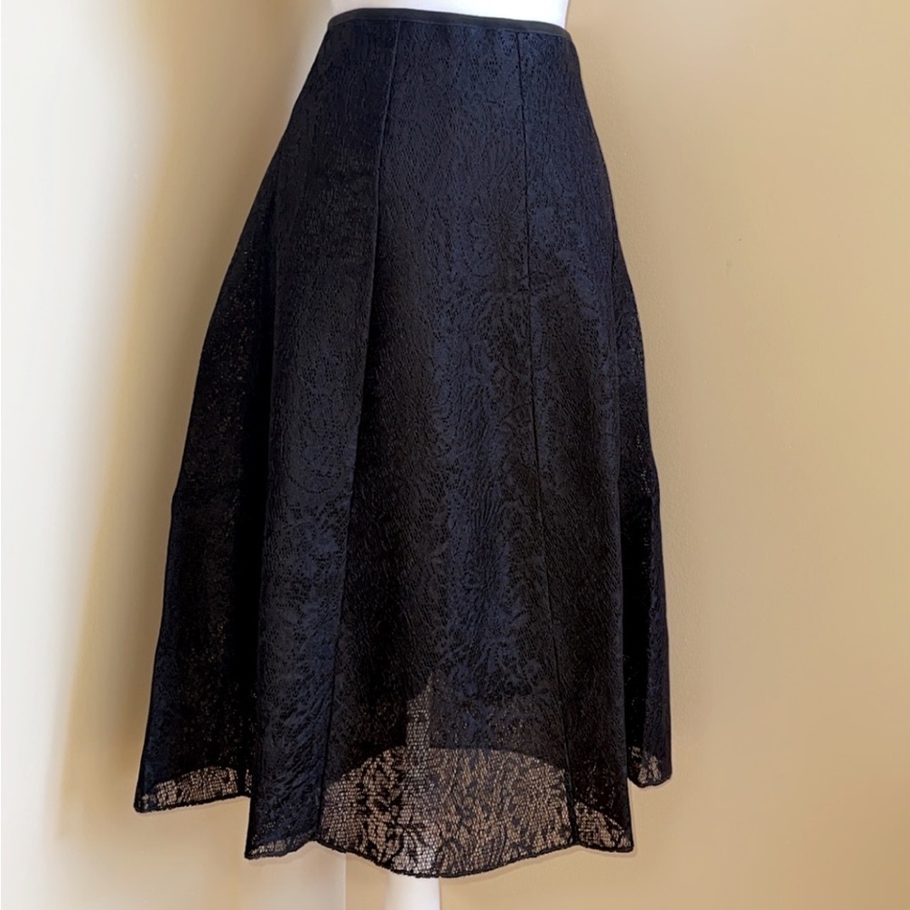 Women- Black Skirt Lace Size L Jacquard Pleated High Waist Floral Pleated ALine
